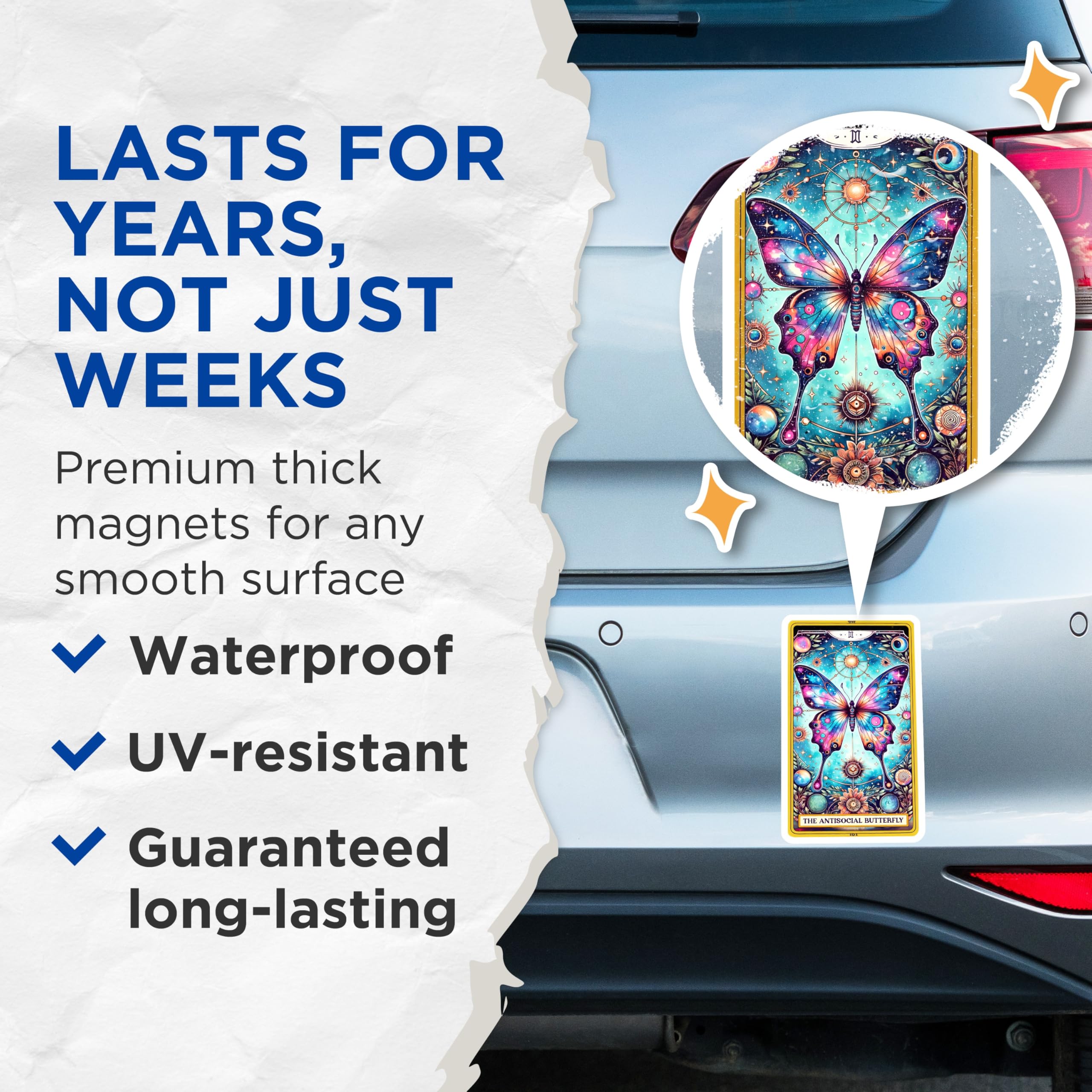 (2 Pack) Antisocial Butterfly Magnets - Celestial Tarot Card Decor - Introvert Aesthetic Witchy Art - 5 Inches On Longest Side - Thick Durable Magnet - Made in USA - MAG25106