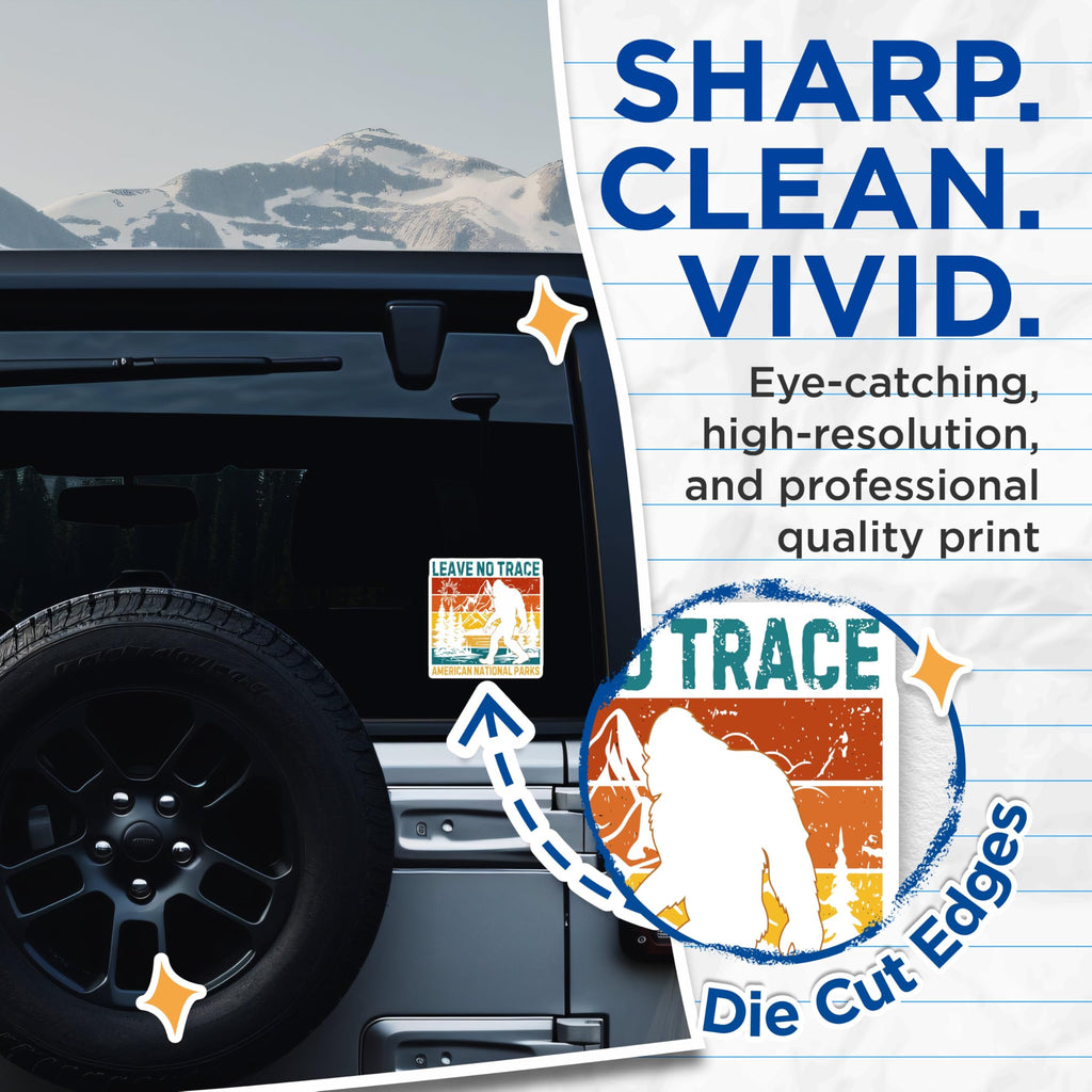 (2 Pack) Leave No Trace Stickers - American National Parks Stickers - Bigfoot Adventure Stickers - 5" On Longest Side - Sticks to Any Smooth Flat Surface - Made in USA - BMCS3363