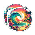 (2 Pack) Colorful Beach Wave Stickers - Tropical Surf Art - Summer Vibes Decal - 5" On Longest Side - Sticks to Smooth Flat Surfaces - Made in USA - BMCS7220