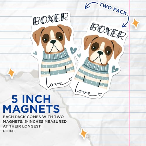 (2 Pack) Boxer Dog Love Magnets - Cute Dog Magnets - Decorative Fridge Magnets for Dog Lovers - 5" On Longest Side - for Cars, Fridges, Toolboxes - Made in USA - MAG7293