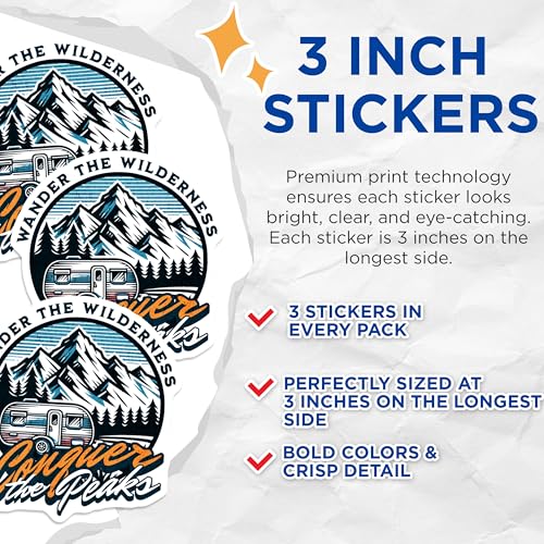 (3 Pack) Wanderlust Decals - Mountain RV Decal - Adventure Awaits Decals - 3 Inches On Longest Side - Easy Peel & Apply - Made in USA - 3MCS7402