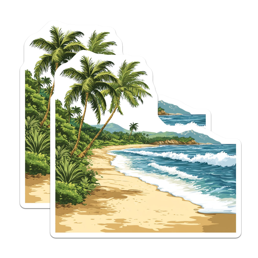(2 Pack) Tropical Beach Magnets - Palm Tree Ocean Scene - Coastal Island Decor - 5 Inches On Longest Side - Thick Durable Magnet - Made in USA - MAG23775