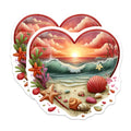 (2 Pack) Coastal Sunset Magnets - Ocean Beach Decor - Heart Shaped Seashell Starfish Magnet - 5 Inches On Longest Side - Thick Durable Magnet - Made in USA - MAG37713