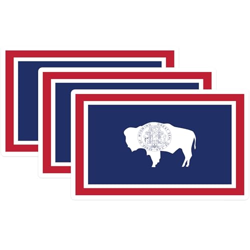 (3 Pack) Wyoming State Flag Decals - Buffalo Emblem - Laptop Decal - 3 Inches On Longest Side - Easy Peel & Apply - Made in USA - 3MCS0223