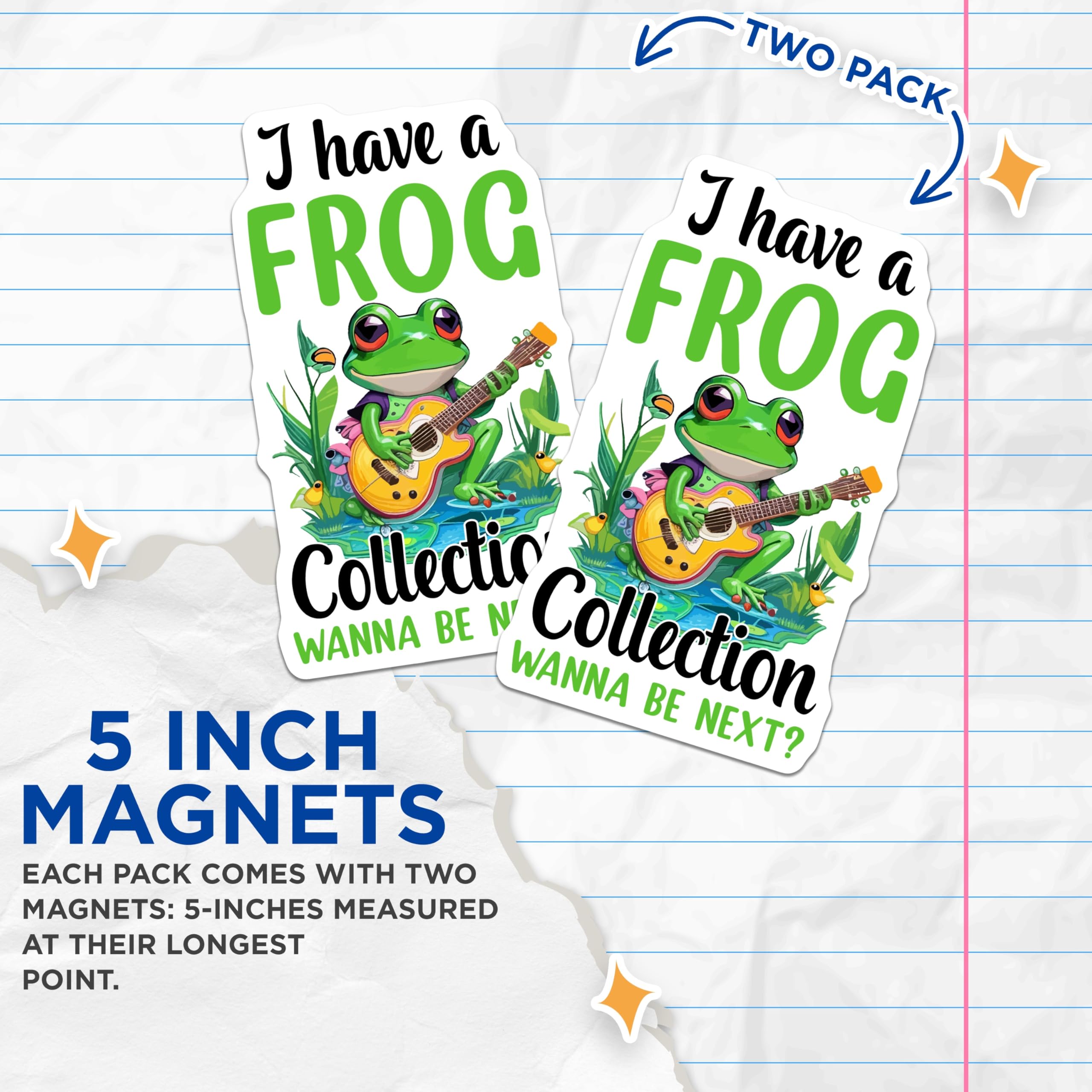 (2 Pack) Frog Collection Magnets - Guitar Frog - Funny Frog Decor - 5" On Longest Side - Premium Magnet - for Cars, Refrigerators, Toolboxes, Lockers - Made in USA - MAG17026