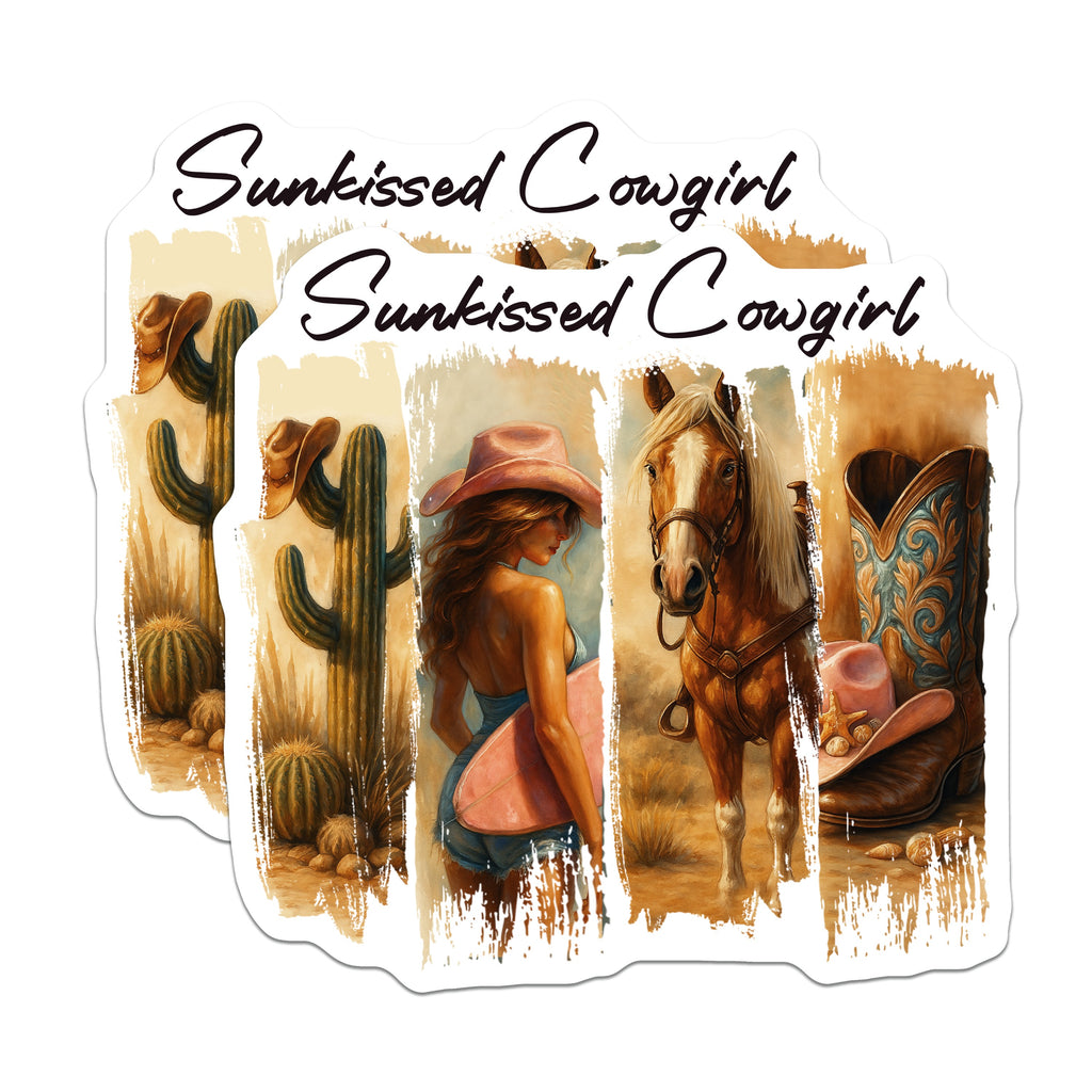 (2 Pack) Sunkissed Cowgirl Magnets - Coastal Western Beach Art - Boho Cowgirl Aesthetic Decor - 5 Inches On Longest Side - Thick Durable Magnet - Made in USA - MAG37473