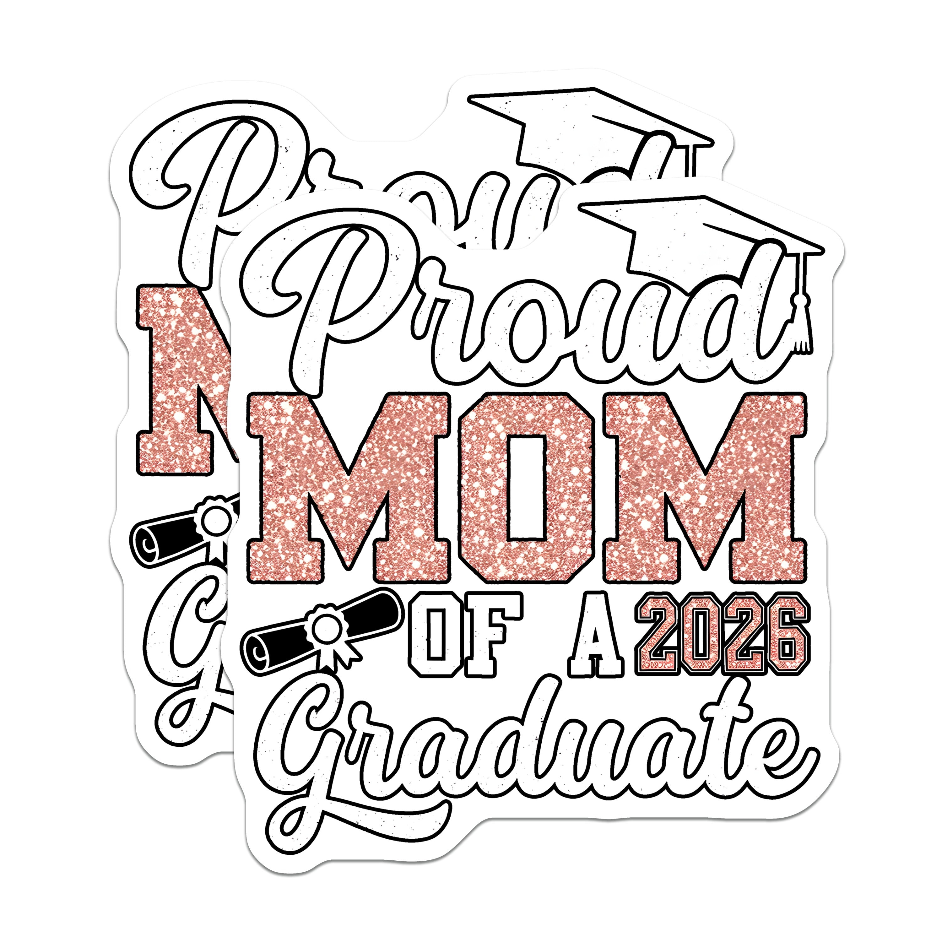 (2 Pack) Proud Mom 2026 Graduate Magnets - Class of 2026 Mom - High School College Graduation Celebration - 5 Inches On Longest Side - Thick Durable Magnet - Made in USA - MAG37334