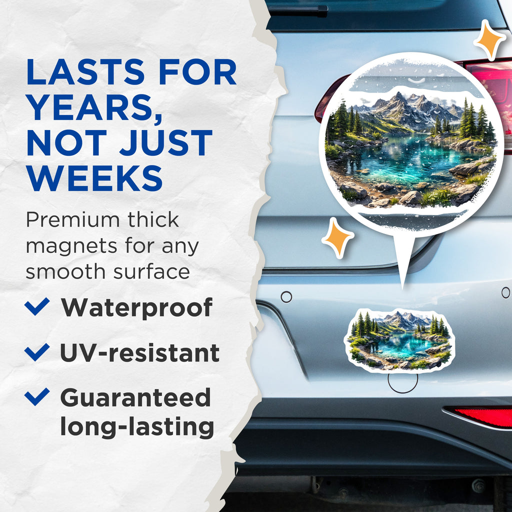 (2 Pack) Mountain Lake Magnets - Scenic Nature Landscape - Alpine Adventure Decor - Clear Water Outdoors Refrigerator Souvenir - 5" - Thick Durable Magnet - Made in USA - MAG39100