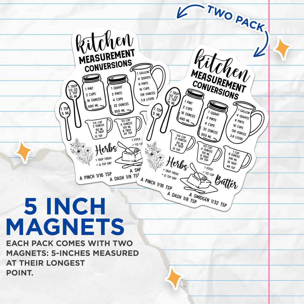 (2 Pack) Kitchen Measurement Conversion Magnets - Baking Conversions - Cooking Cheat Sheet - Refrigerator Helper for Home Cooks - 5" - Thick Durable Magnet - Made in USA - MAG39249