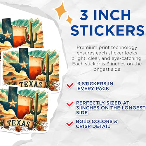 (3 Pack) Texas Decals - State Pride - Cactus Truck Laptop Decal - 3 Inches On Longest Side - Easy Peel & Apply - Made in USA - 3MCS6037