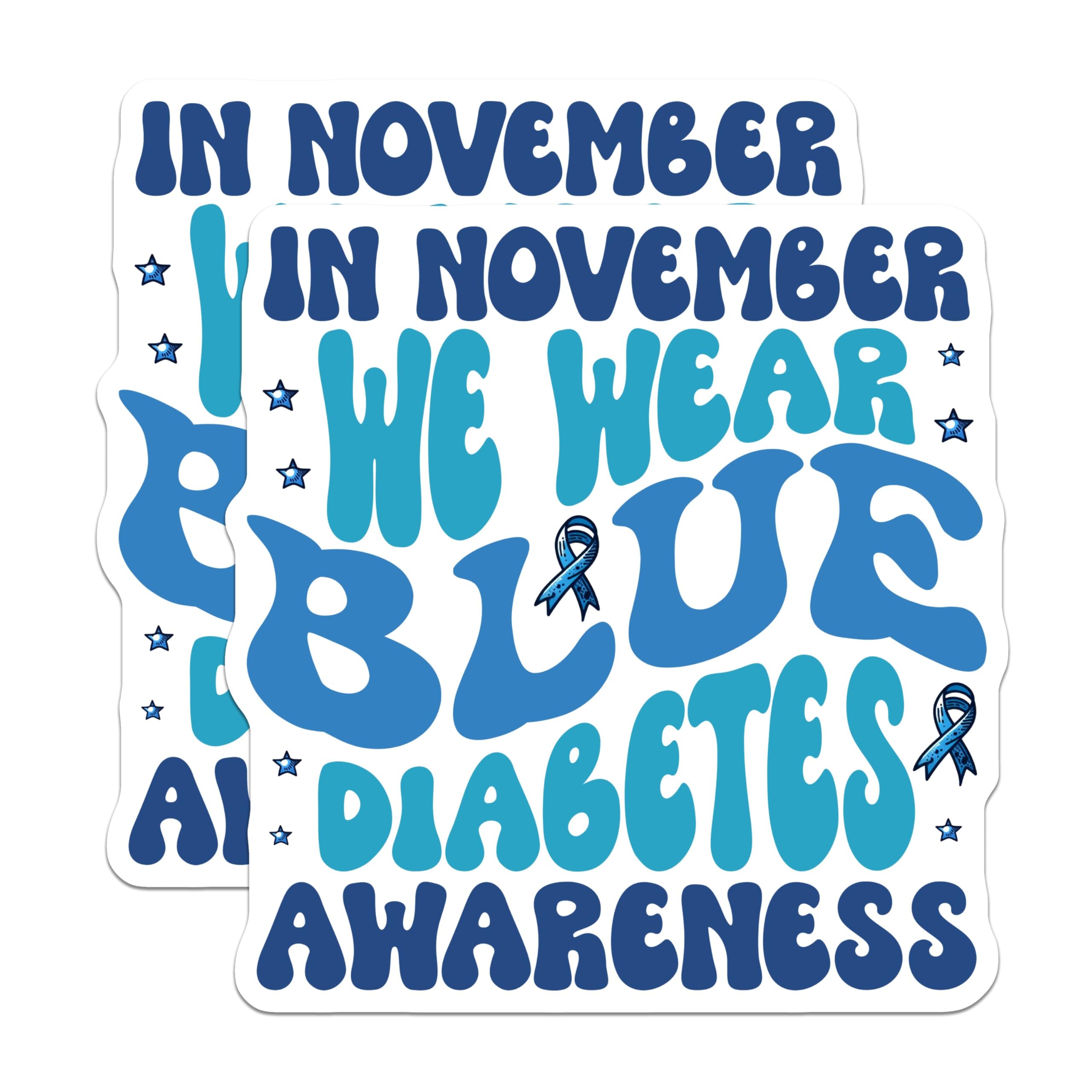 (2 Pack) Diabetes Awareness Magnets - in November We Wear Blue - Ribbon Magnets for Support - 5" On Longest Side - for Cars, Fridges, Toolboxes - Made in USA - MAG3819