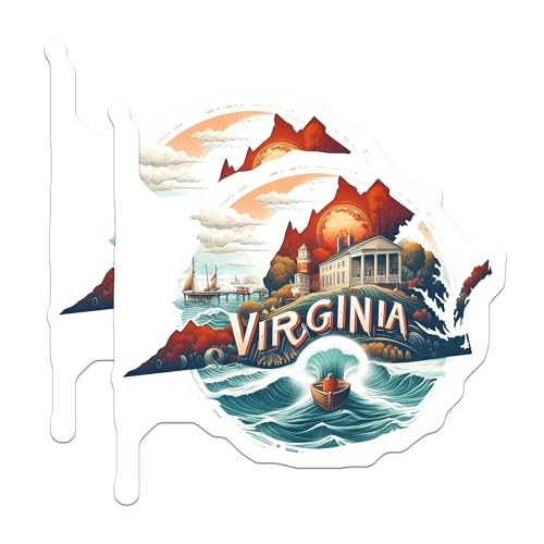(2 Pack) Virginia State Travel Stickers - Illustrated Virginia - State Pride Decals - 5" On Longest Side - Sticks to Smooth Flat Surfaces - Made in USA - BMCS5551