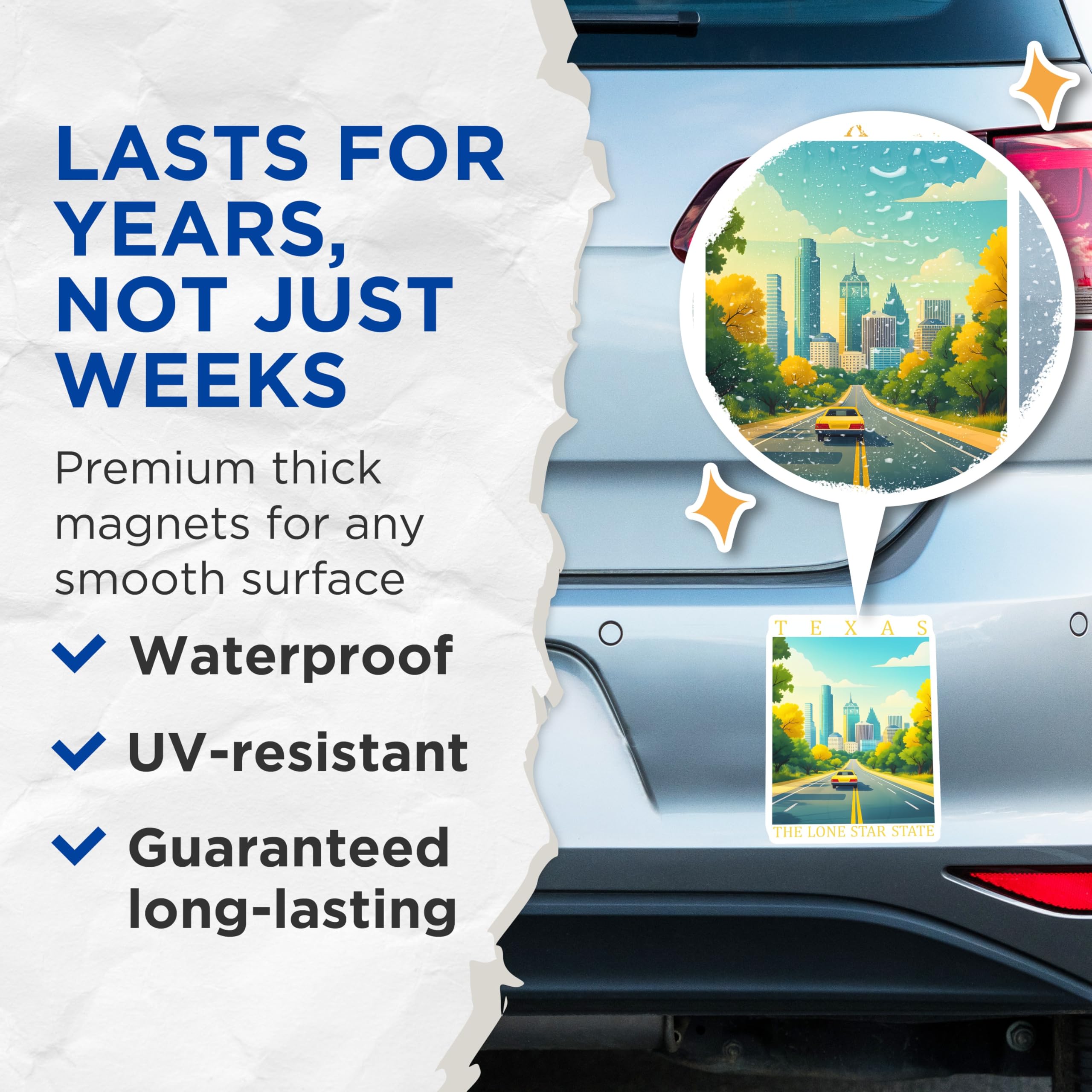 (2 Pack) Texas Magnets - Austin Skyline - The Lone Star State - 5" On Longest Side - Premium Magnet - for Cars, Refrigerators, Toolboxes, Lockers - Made in USA - MAG18963