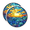 (2 Pack) Stained Glass Ocean Sunset Magnets - Faux Stained Glass Art - Coastal Decor Refrigerator Magnets Artistic Display - 5 Inches On Longest Side - Thick Durable Magnet - Made in USA - MAG28726