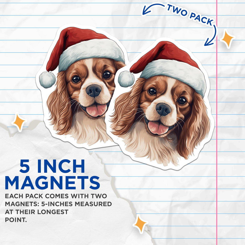 (2 Pack) Cavalier King Charles Spaniel Magnets - Christmas Dog Decor - Holiday Pet Lover - Xmas Puppy Accessory for Fridge - 5 Inches On Longest Side - Thick Durable Magnet - Made in USA - MAG23555