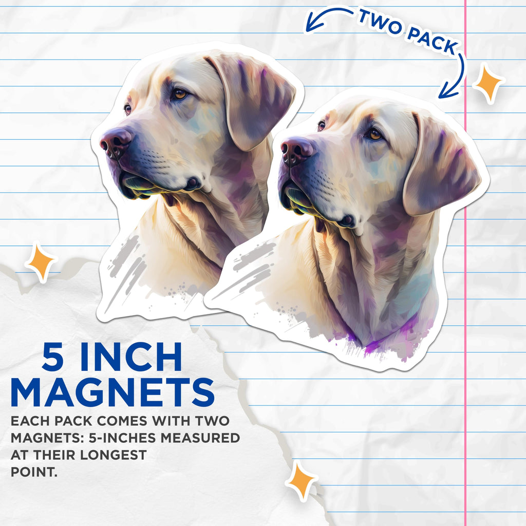 (2 Pack) Labrador Dog Magnets - Artistic Yellow Labrador Portrait - Elegant Canine Fridge Decor - Pet Lover Animal Art - 5 Inches On Longest Side - Thick Durable Magnet - Made in USA - MAG24299