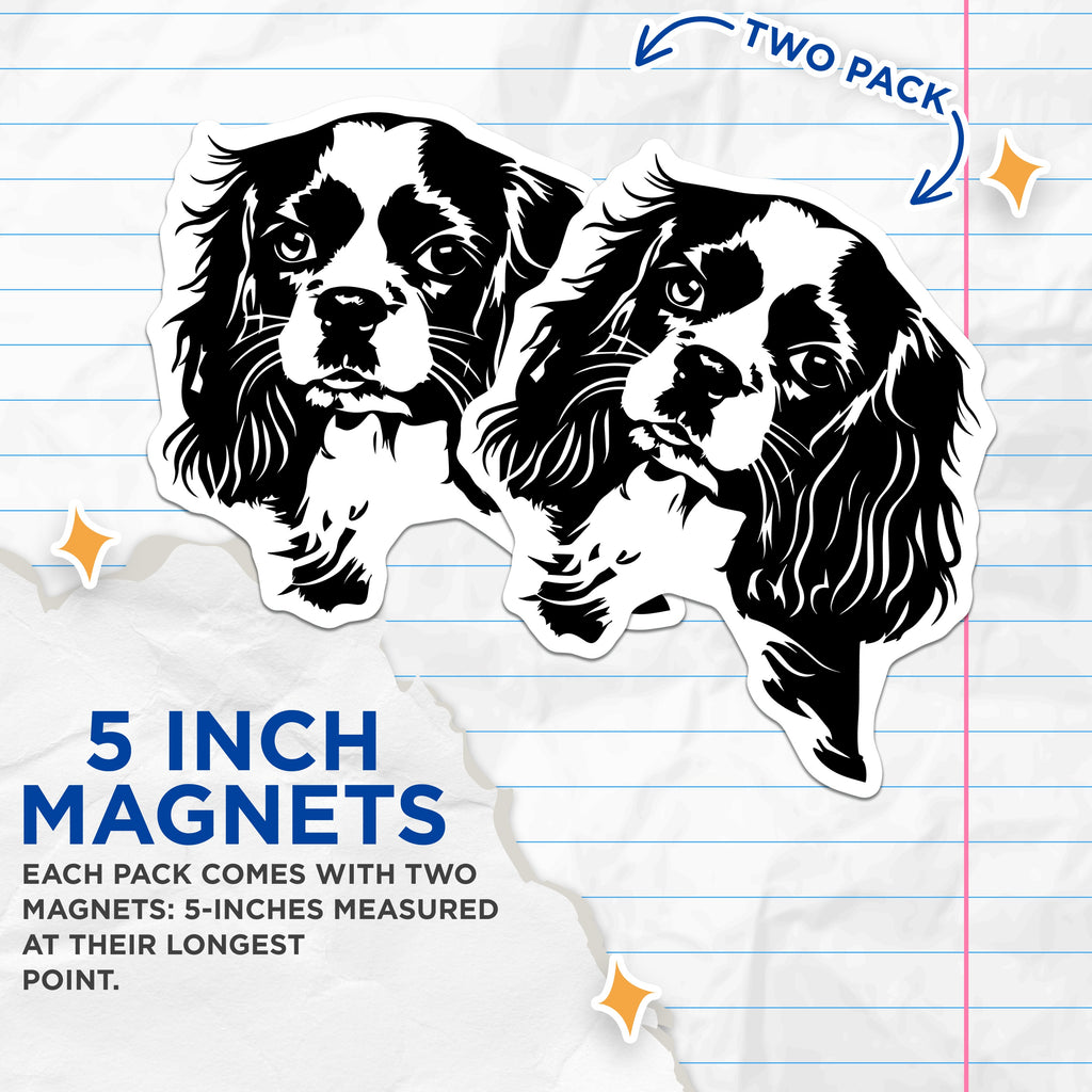 (2 Pack) Cavalier King Charles Spaniel Magnets - Dog Owner Decor - Pet Lover Refrigerator Accent - 5 Inches On Longest Side - Thick Durable Magnet - Made in USA - MAG37955