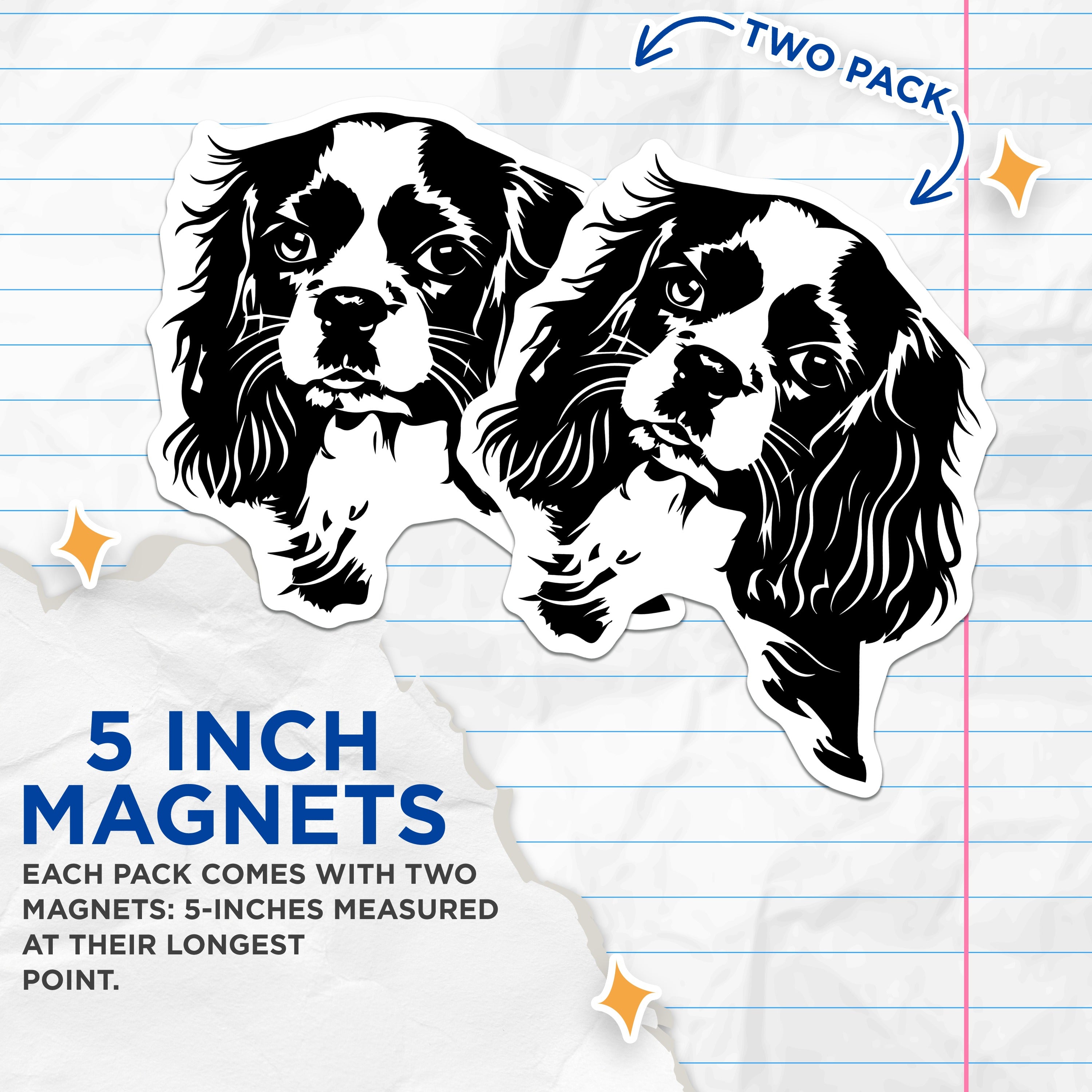 (2 Pack) Cavalier King Charles Spaniel Magnets - Dog Owner Decor - Pet Lover Refrigerator Accent - 5 Inches On Longest Side - Thick Durable Magnet - Made in USA - MAG37955