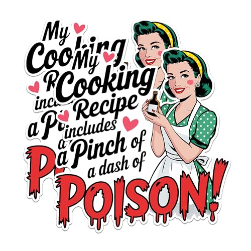 (2 Pack) Retro Cooking Stickers - Funny Kitchen Humor Stickers - Vintage Recipe Stickers - 5" On Longest Side - Sticks to Any Smooth Flat Surface - Made in USA - BMCS2576