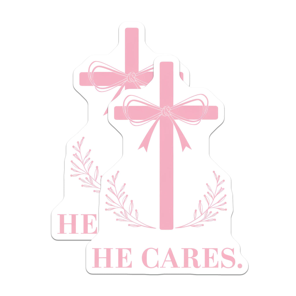 (2 Pack) Christian Cross Design Magnets - He Cares Spiritual Affirmation Decor - Pink Faith Inspirational Home Accent - 5 Inches On Longest Side - Thick Durable Magnet - Made in USA - MAG23859