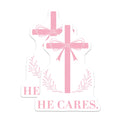 (2 Pack) Christian Cross Design Magnets - He Cares Spiritual Affirmation Decor - Pink Faith Inspirational Home Accent - 5 Inches On Longest Side - Thick Durable Magnet - Made in USA - MAG23859