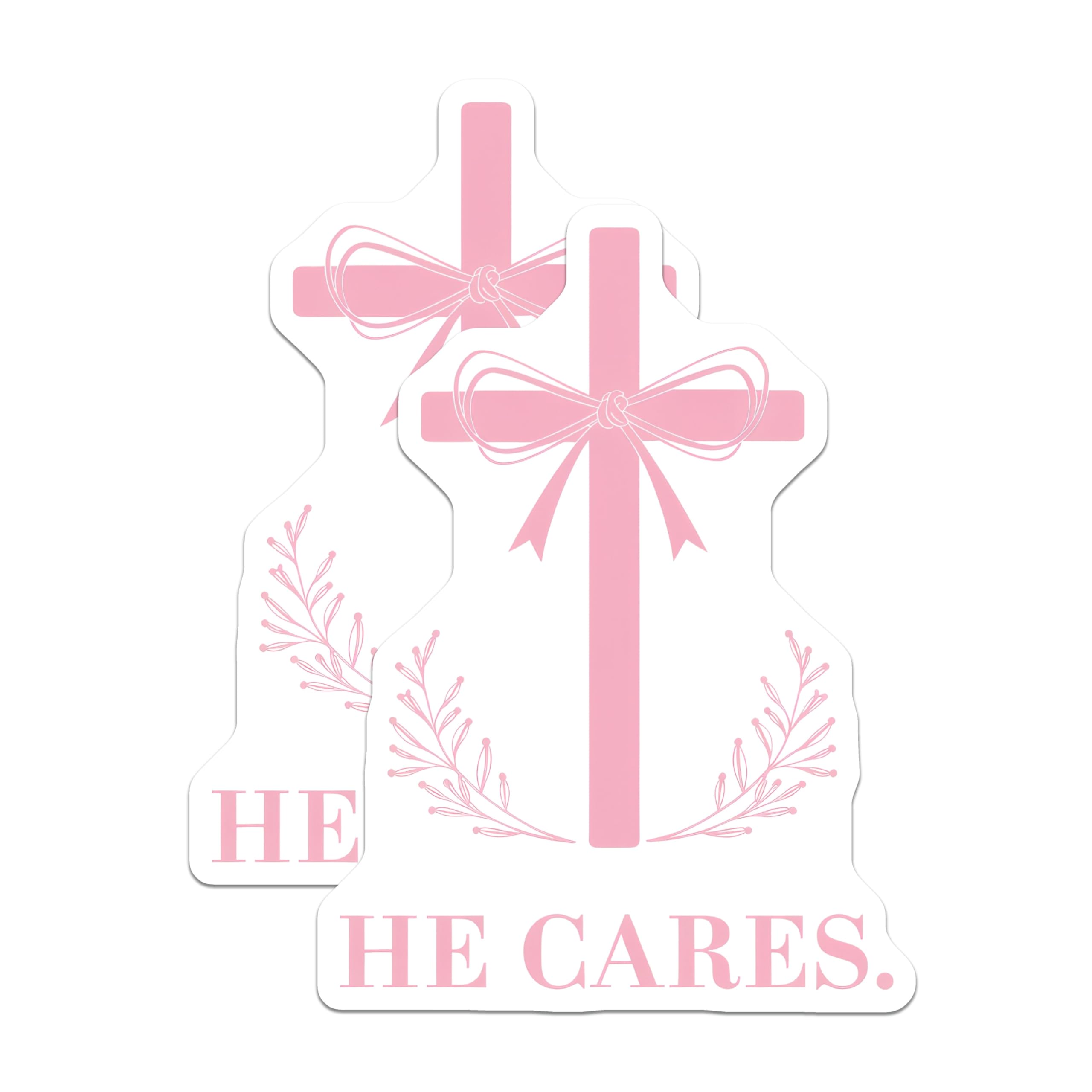 (2 Pack) Christian Cross Design Magnets - He Cares Spiritual Affirmation Decor - Pink Faith Inspirational Home Accent - 5 Inches On Longest Side - Thick Durable Magnet - Made in USA - MAG23859