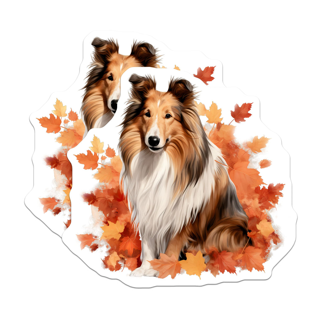 (2 Pack) Sheltie Magnets - Autumn Dog Decor - Shetland Sheepdog Owner Refrigerator Magnets - 5 Inches On Longest Side - Thick Durable Magnet - Made in USA - MAG26831