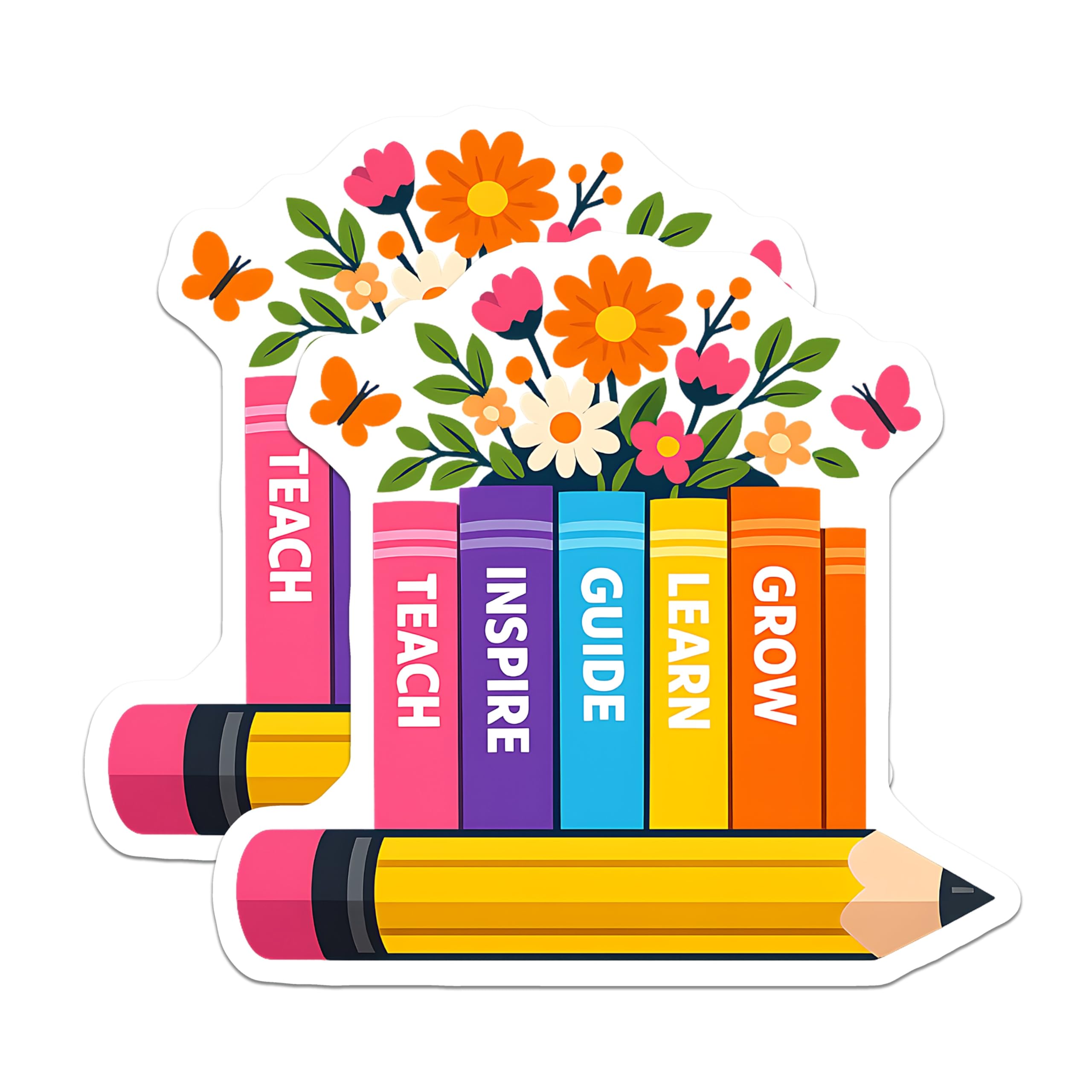 (2 Pack) Teacher Inspiration Magnets - Educational Bookshelf Decor - Teach Inspire Learn Grow School Office Accessory - 5 Inches On Longest Side - Thick Durable Magnet - Made in USA - MAG20869