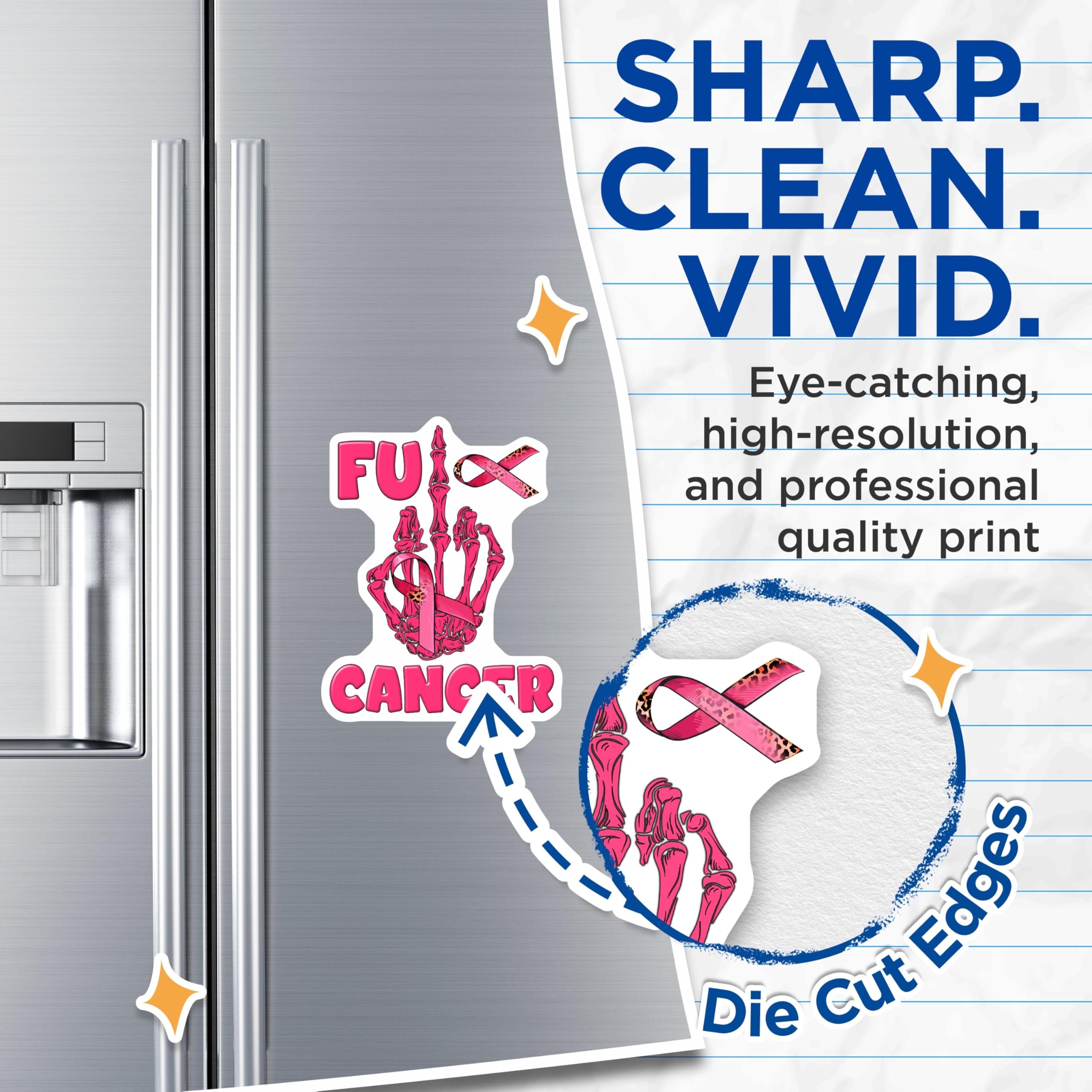 (2 Pack) FU Cancer Magnets - Skeleton Hand Pink Ribbon - Cancer Awareness Support Magnets - 5" On Longest Side - Premium Magnet - for Cars, Refrigerators, Toolboxes, Lockers - Made in USA - MAG17128