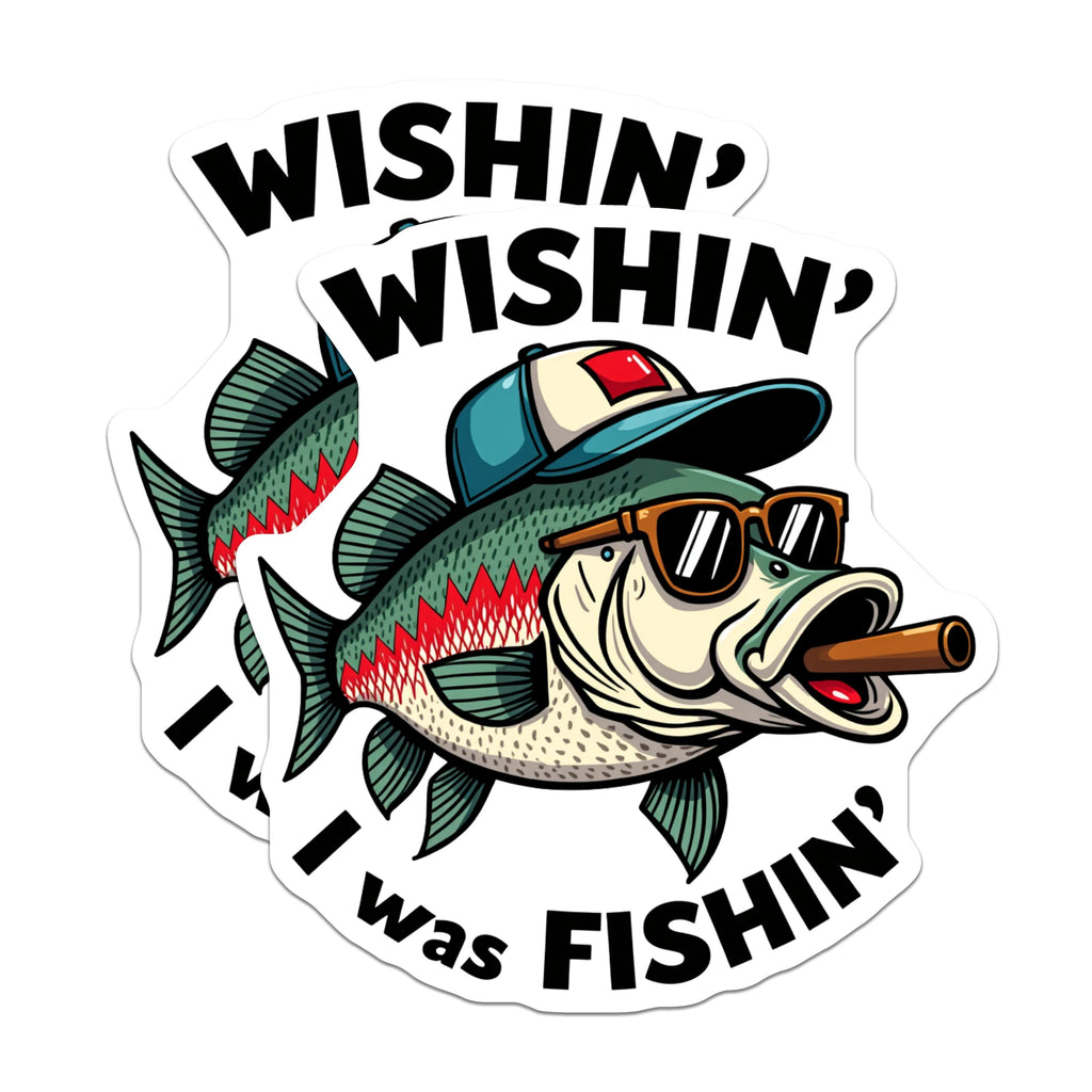 (2 Pack) Funny Fishing Magnets - Wishin I was Fishin - Angler Humor Refrigerator Decor for Dad - 5 Inches On Longest Side - Thick Durable Magnet - Made in USA - MAG37762
