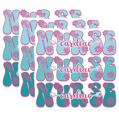 (3 Pack) Cardiac Nurse Decals - Floral Nurse Stickers - Medical Professional Decorations - 3 Inches On Longest Side - Easy Peel & Apply - Made in USA - 3MCS7894