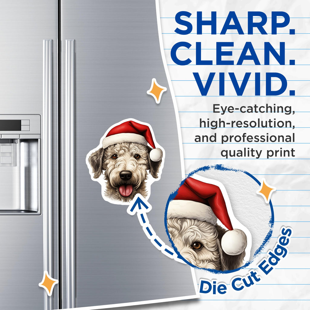 (2 Pack) Goldendoodle Dog Magnets - Santa Hat Christmas Pet Decor - Holiday Fridge Accessory - Winter Kitchen Accent - 5 Inches On Longest Side - Thick Durable Magnet - Made in USA - MAG26637
