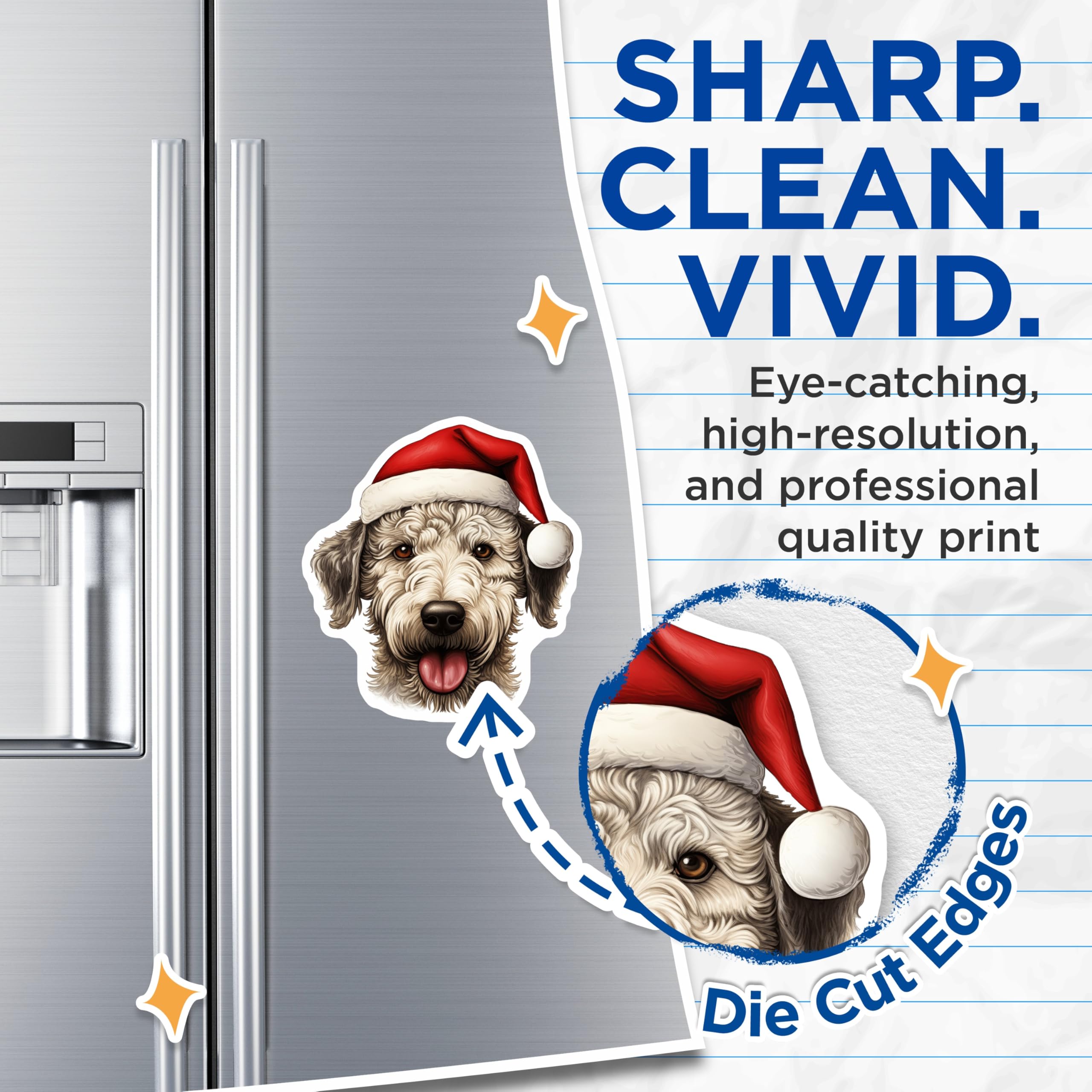 (2 Pack) Goldendoodle Dog Magnets - Santa Hat Christmas Pet Decor - Holiday Fridge Accessory - Winter Kitchen Accent - 5 Inches On Longest Side - Thick Durable Magnet - Made in USA - MAG26637