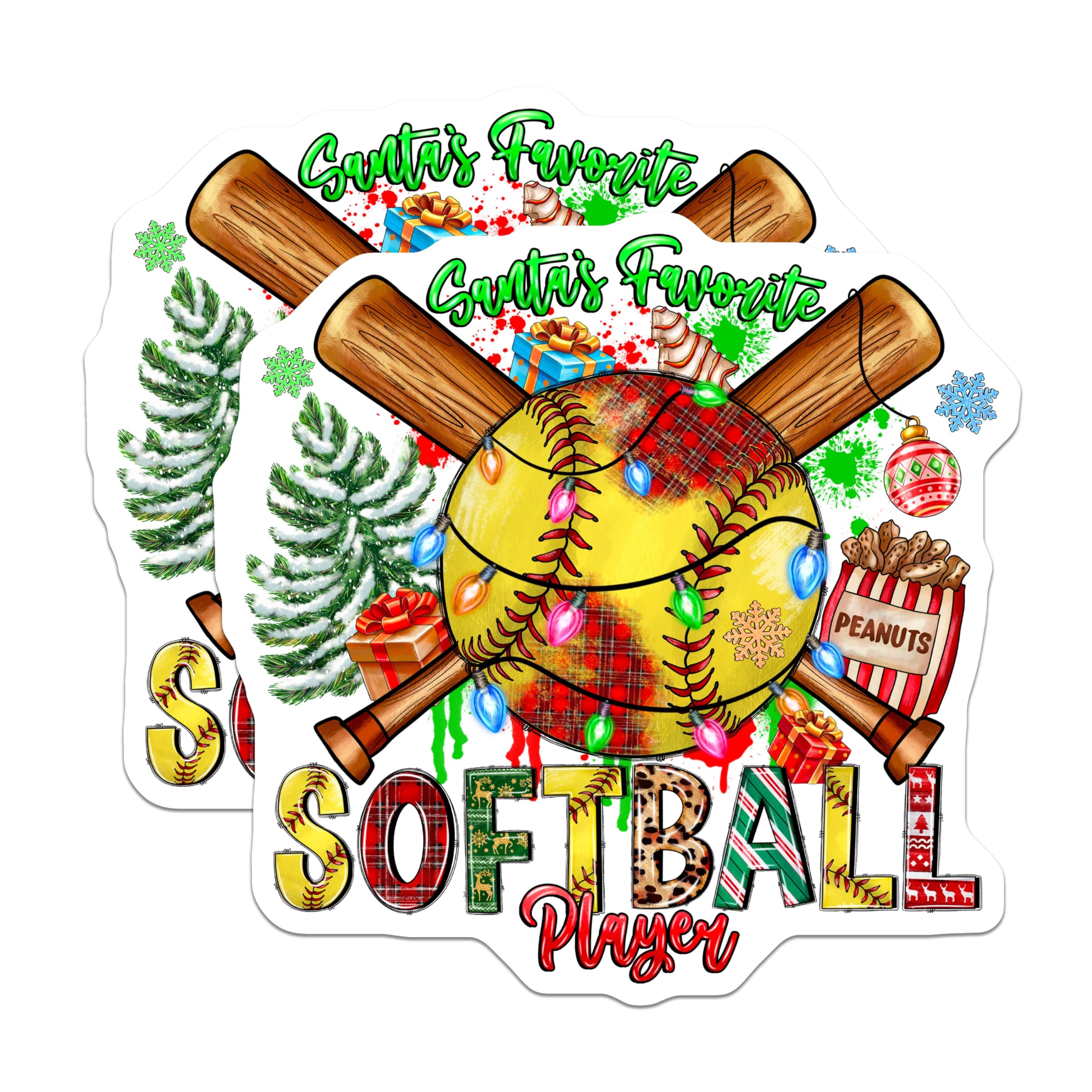 (2 Pack) Santa's Favorite Softball Player Magnets - Christmas Sports Decor - Holiday Refrigerator Art for Athletes - 5 Inches On Longest Side - Thick Durable Magnet - Made in USA - MAG30912