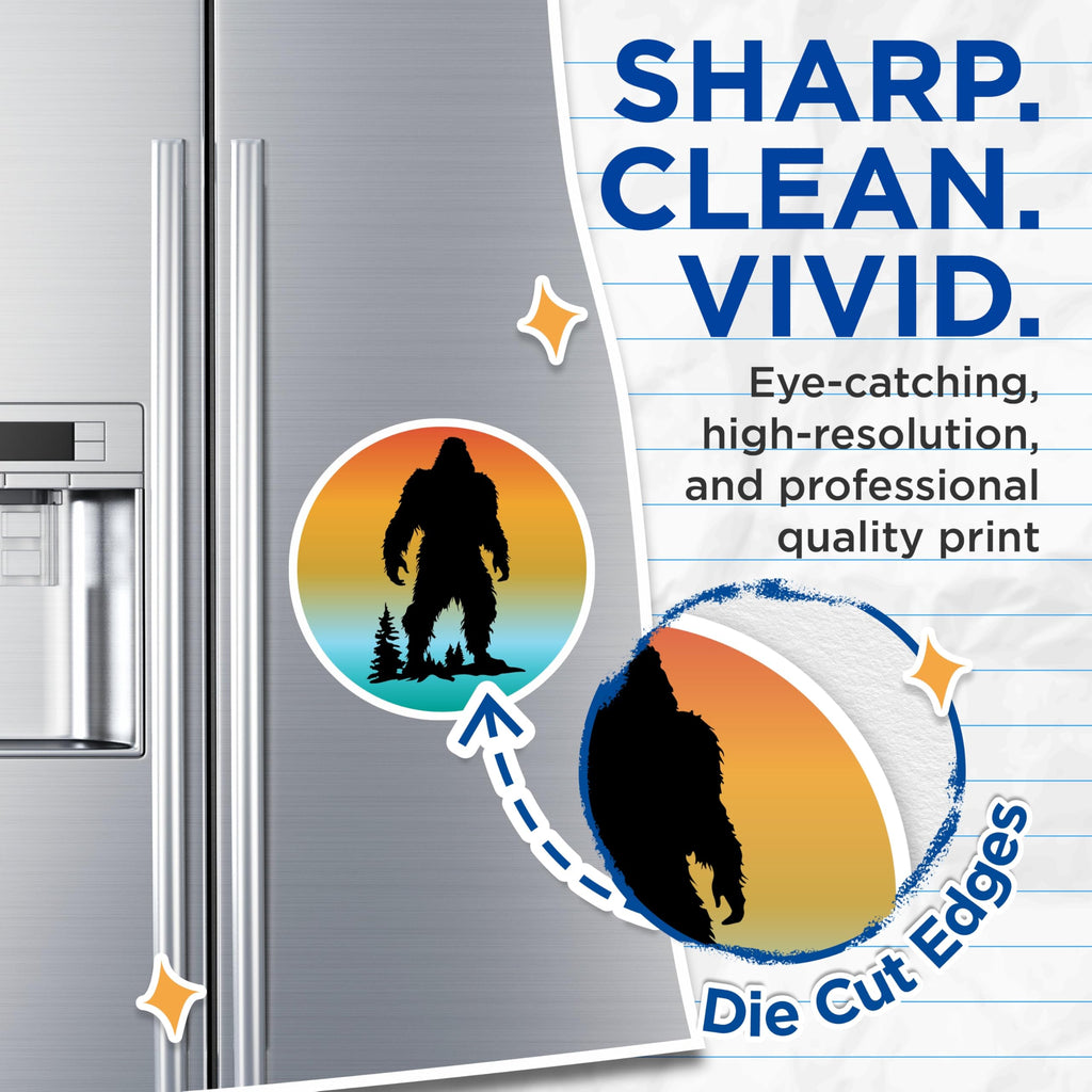 (2 Pack) Bigfoot Sasquatch Magnets - Mythical Cryptid Creature - Nature Forest Sunset Refrigerator Decor - 5 Inches On Longest Side - Thick Durable Magnet - Made in USA - MAG22586