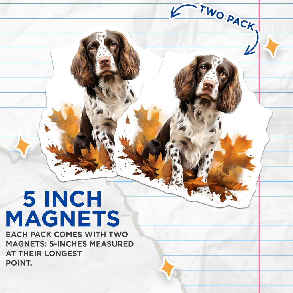 (2 Pack) Springer Spaniel Dog Magnets - Autumn Fall Leaves - Dog Owner Refrigerator - 5 Inches On Longest Side - Thick Durable Magnet - Made in USA - MAG30722