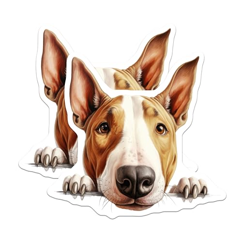 (2 Pack) Bull Terrier Dog Stickers - Animal Lover Decal - Cute Pet Dog Decoration - 5" On Longest Side - Sticks to Smooth Flat Surfaces - Made in USA - BMCS9892