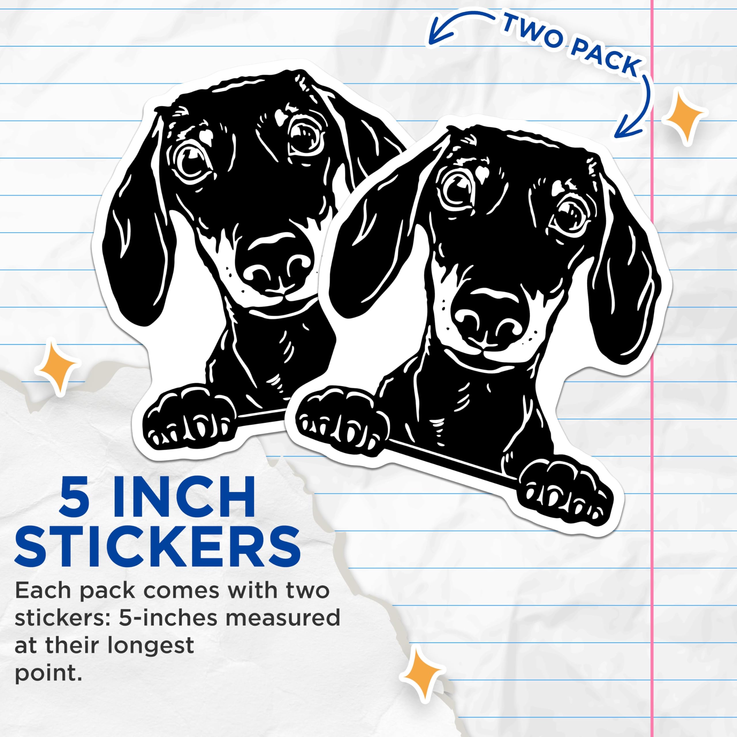 (2 Pack) Dachshund Dog Stickers - Cute Dog Decals - Black and White Dog Art Stickers for Laptops - 5" On Longest Side - Sticks to Smooth Flat Surfaces - Made in USA - BMCS4048
