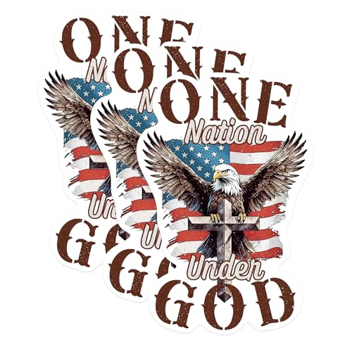 (3 Pack) One Nation Under God Decals - Patriotic Eagle Decal - Religious Laptop Decal - 3 Inches On Longest Side - Easy Peel & Apply - Made in USA - 3MCS0281