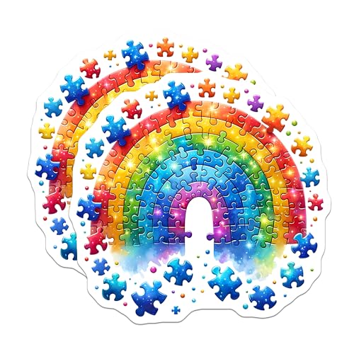(2 Pack) Rainbow Puzzle Stickers - Colorful Jigsaw Puzzle - Vibrant Rainbow Design - 5" On Longest Side - Sticks to Smooth Flat Surfaces - Made in USA - BMCS7899