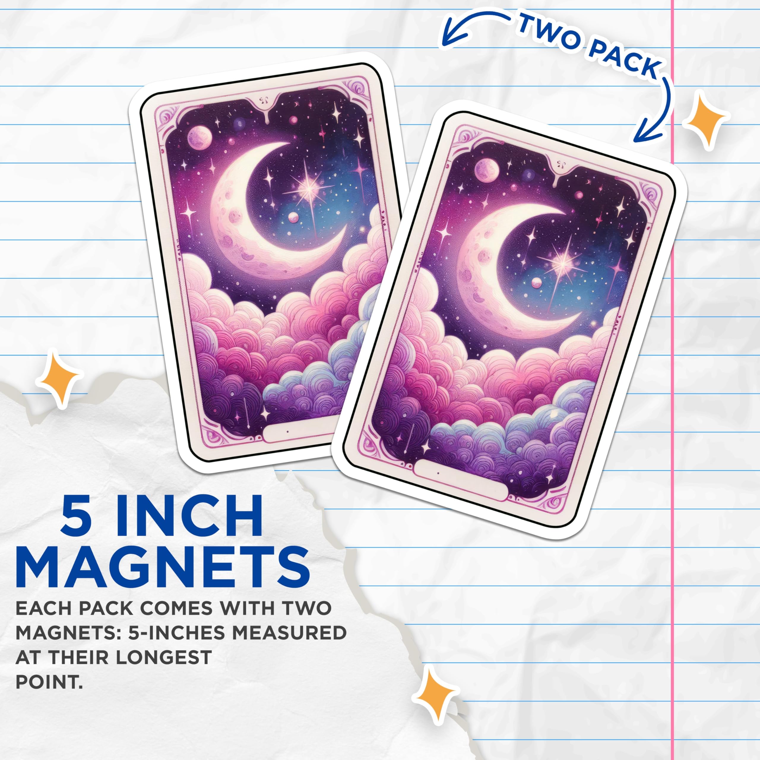 (2 Pack) Mystical Moon and Stars Magnets - Dreamy Pastel Sky Decor - Cosmic Cloud Art Fridge Set - 5 Inches On Longest Side - Thick Durable Magnet - Made in USA - MAG20366