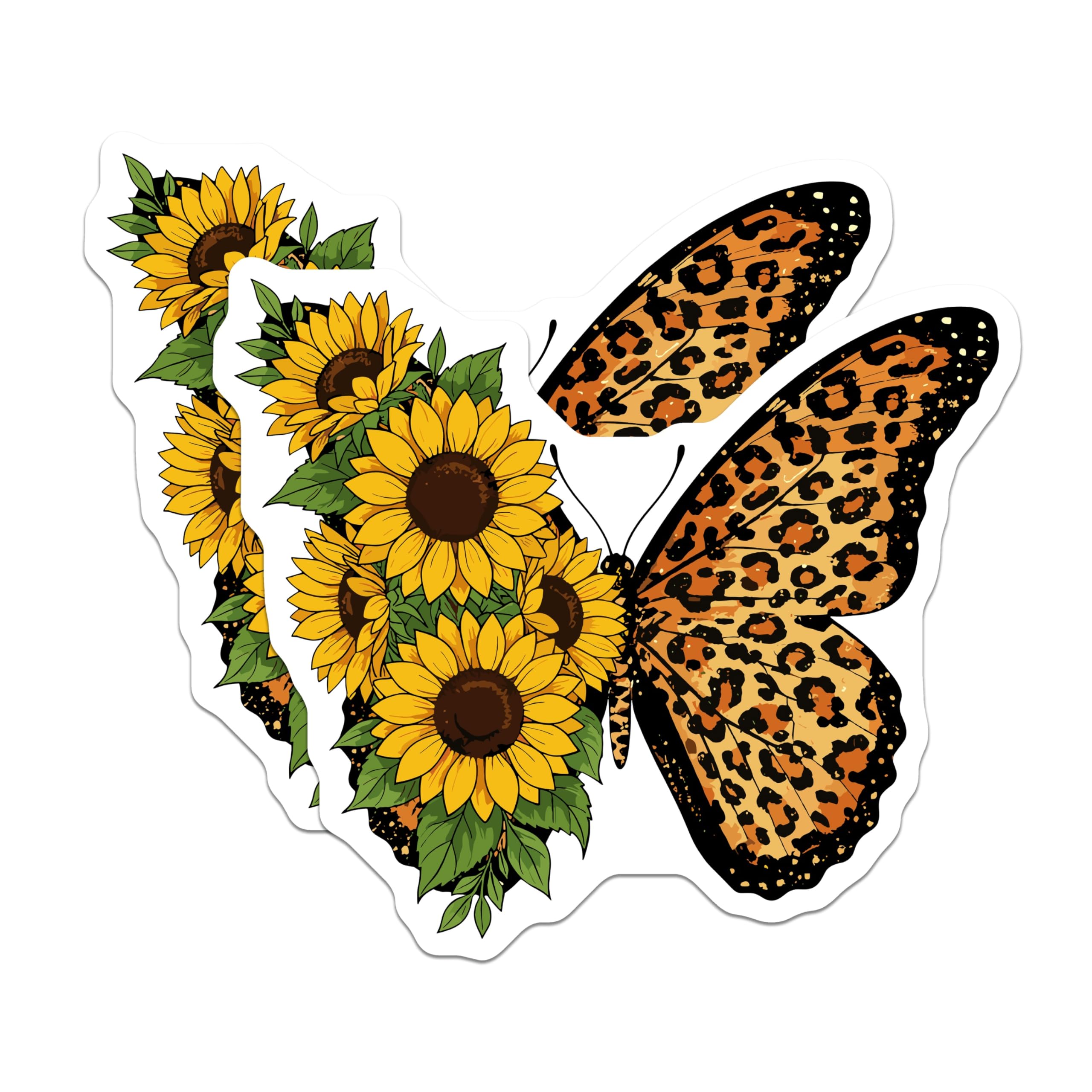 (2 Pack) Sunflower Butterfly Magnets - Leopard Print Butterfly - Floral Decorative Magnets - 5" On Longest Side - Premium Magnet - for Cars, Refrigerators, Toolboxes, Lockers - Made in USA - MAG16832