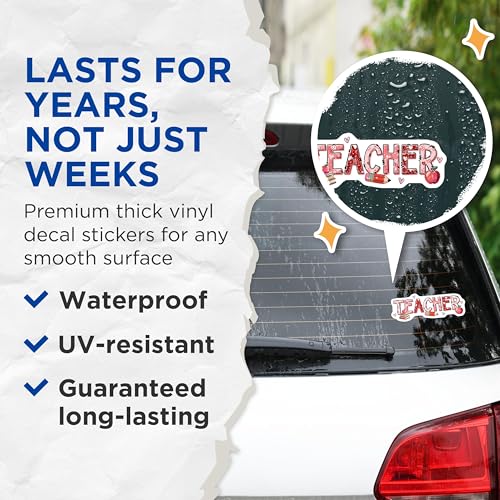 (2 Pack) Teacher Appreciation Stickers - Back to School Decals - Classroom Decor Teacher Gifts - 5" On Longest Side - Sticks to Smooth Flat Surfaces - Made in USA - BMCS7645
