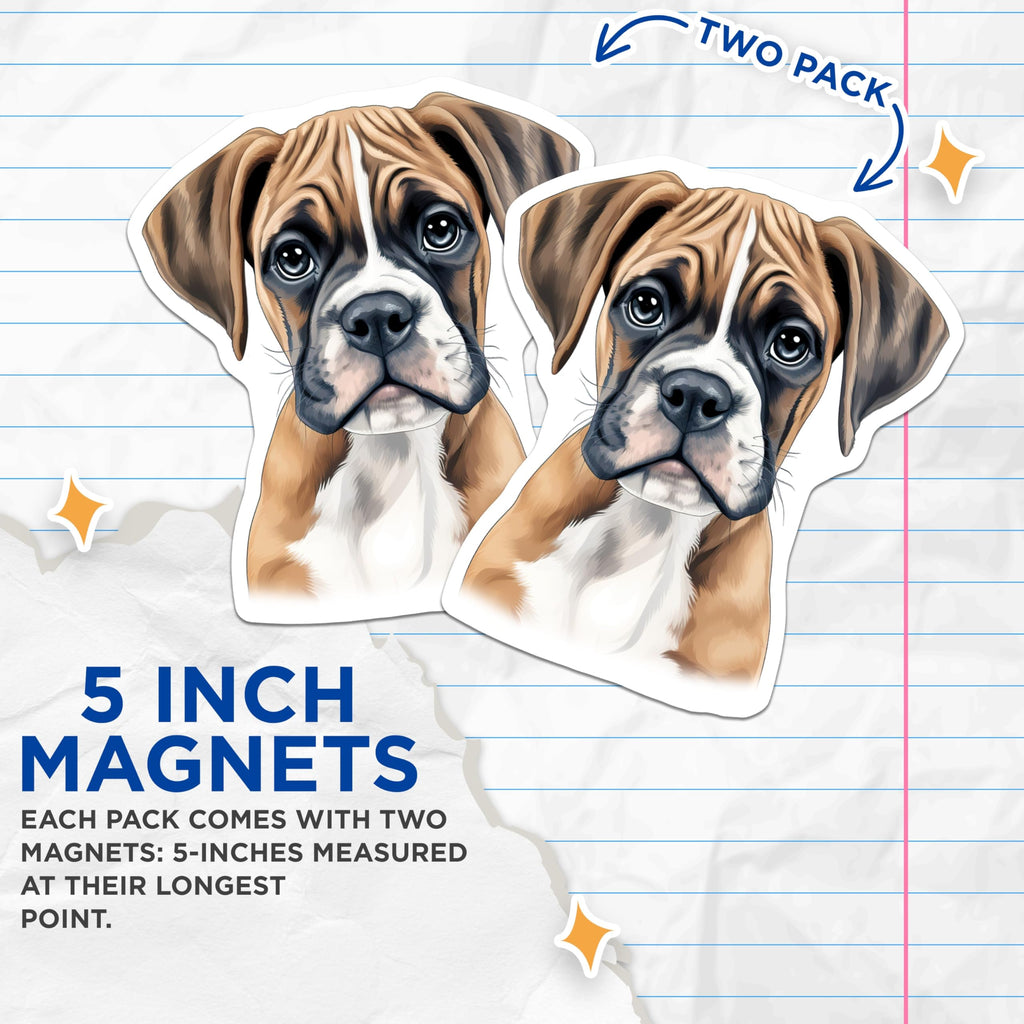 (2 Pack) Boxer Puppy Dog Magnets - Adorable Pet Lover Present - Boxer Mom Dad Kitchen Home Decor - 5 Inches On Longest Side - Thick Durable Magnet - Made in USA - MAG27438