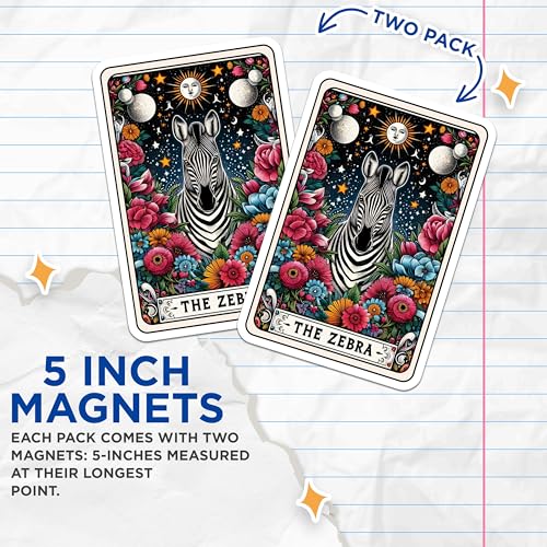 (2 Pack) Zebra Magnets - Floral Animal Magnets - Unique Zebra Artwork Magnets - 5" On Longest Side - for Cars, Fridges, Toolboxes - Made in USA - MAG4493