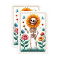 (2 Pack) Sunflower Skeleton Magnets - Floral Whimsical Decor - Unique Artistic Fridge Art - 5 Inches On Longest Side - Thick Durable Magnet - Made in USA - MAG22955