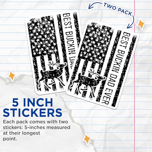 (2 Pack) Best Buckin Dad Ever Stickers - Deer Hunting Dad Stickers - Patriotic American Flag Stickers - 5" On Longest Side - Sticks to Smooth Flat Surfaces - Made in USA - BMCS4773