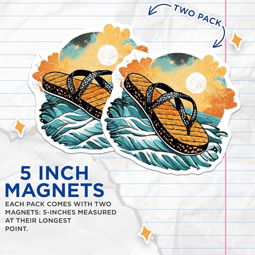 (2 Pack) Flip Flop Magnets Magnets - Beach Decor - Summer Decor - 5" On Longest Side - Made in USA - Sticks to Refrigerators & Metal Surfaces - MAG9310