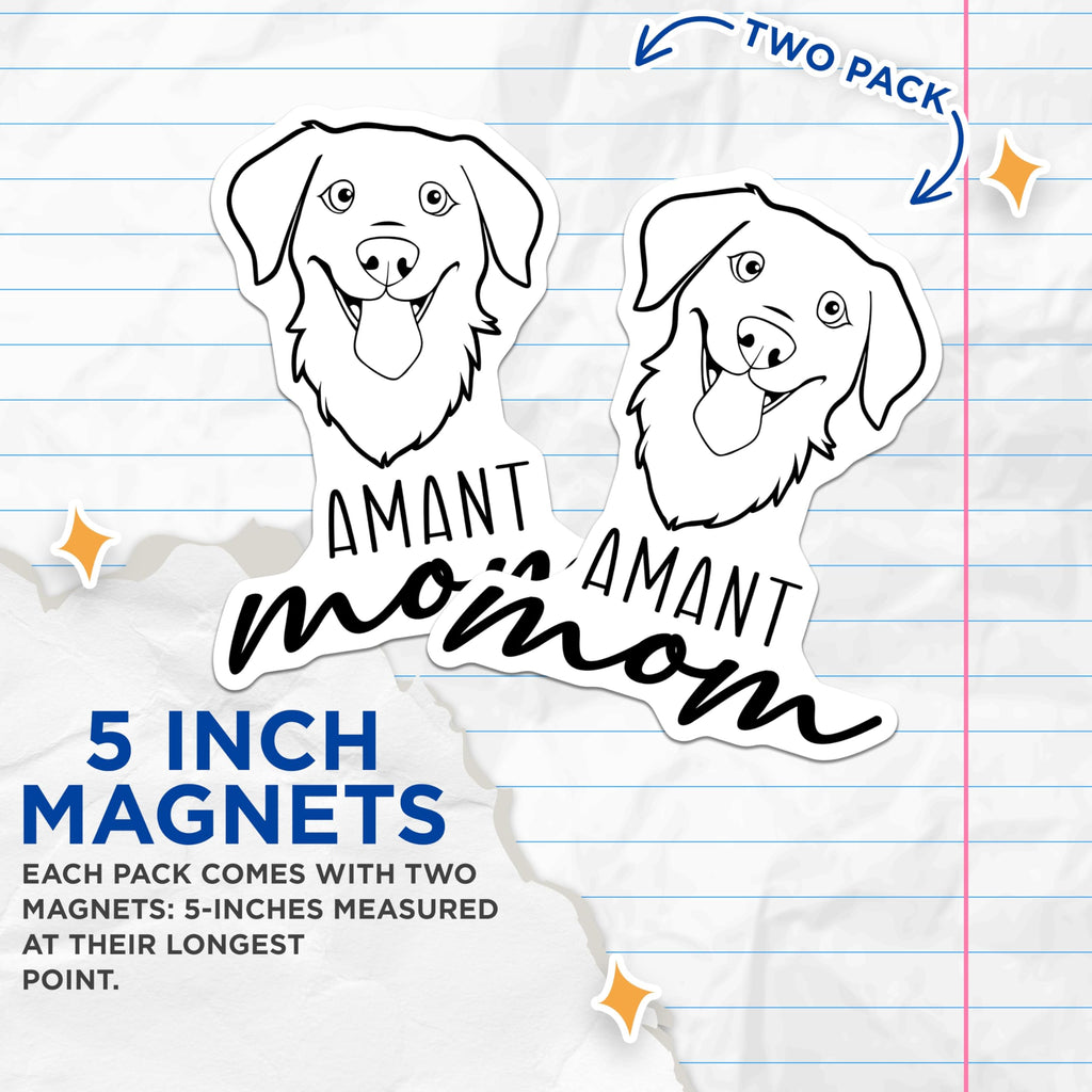 (2 Pack) Amant Mom Magnets - Dog Lover Decor - Pet Parent Refrigerator Item - 5 Inches On Longest Side - Thick Durable Magnet - Made in USA - MAG27012