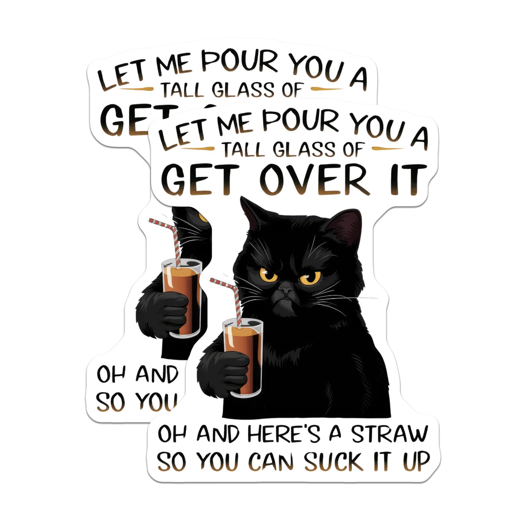 (2 Pack) Funny Cat Magnets - Get Over It Meme - Sarcastic Feline Lover Refrigerator Decor - 5" On Longest Side - Premium Magnet - for Cars, Refrigerators, Toolboxes, Lockers - Made in USA - MAG14375